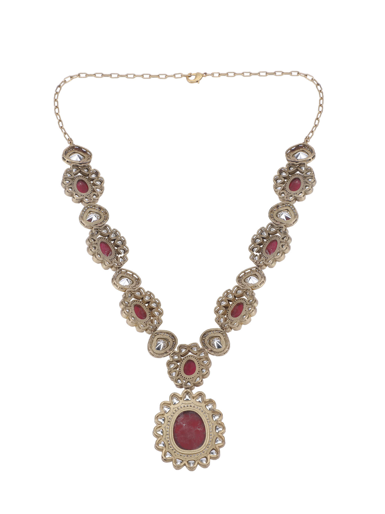 22KT Gold Plated Kundan Classic Red Necklace Set - Auraa Trends - Necklace Set - 22KT Gold Plated Kundan Classic Red Necklace