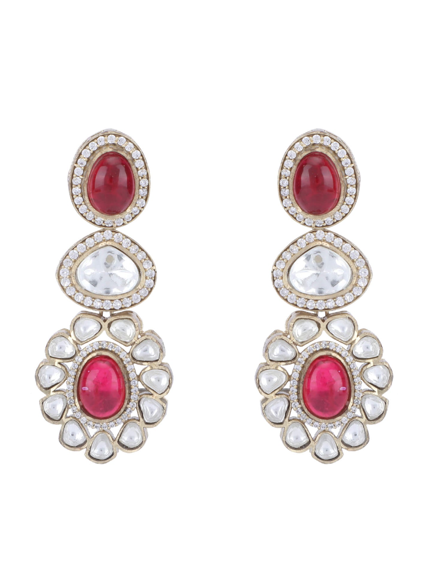 22KT Gold Plated Kundan Classic Red Necklace Set - Auraa Trends - Necklace Set - 22KT Gold Plated Kundan Classic Red Necklace