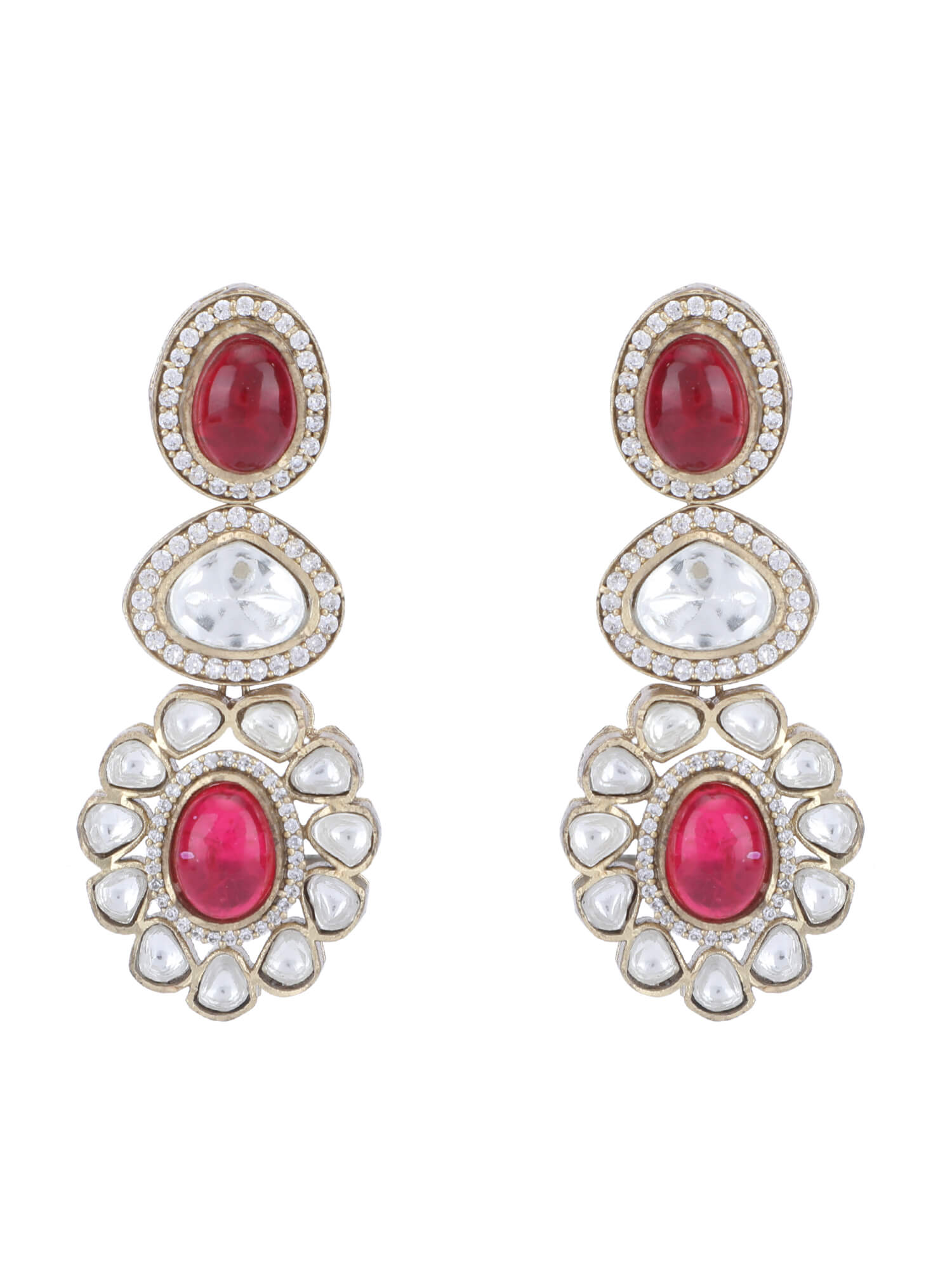 22KT Gold Plated Kundan Classic Red Necklace Set - Auraa Trends - Necklace Set - 22KT Gold Plated Kundan Classic Red Necklace
