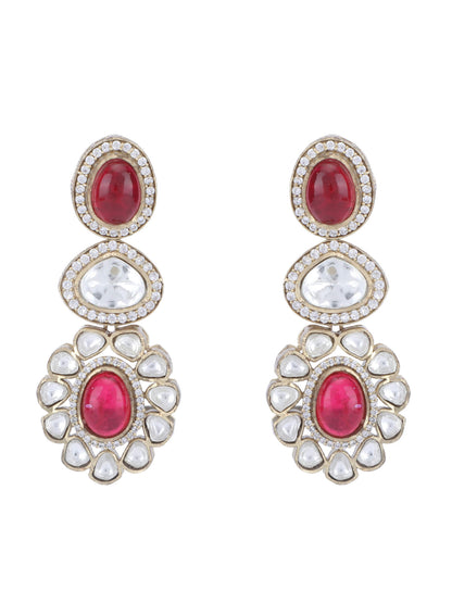 22KT Gold Plated Kundan Classic Red Necklace Set - Auraa Trends - Necklace Set - 22KT Gold Plated Kundan Classic Red Necklace