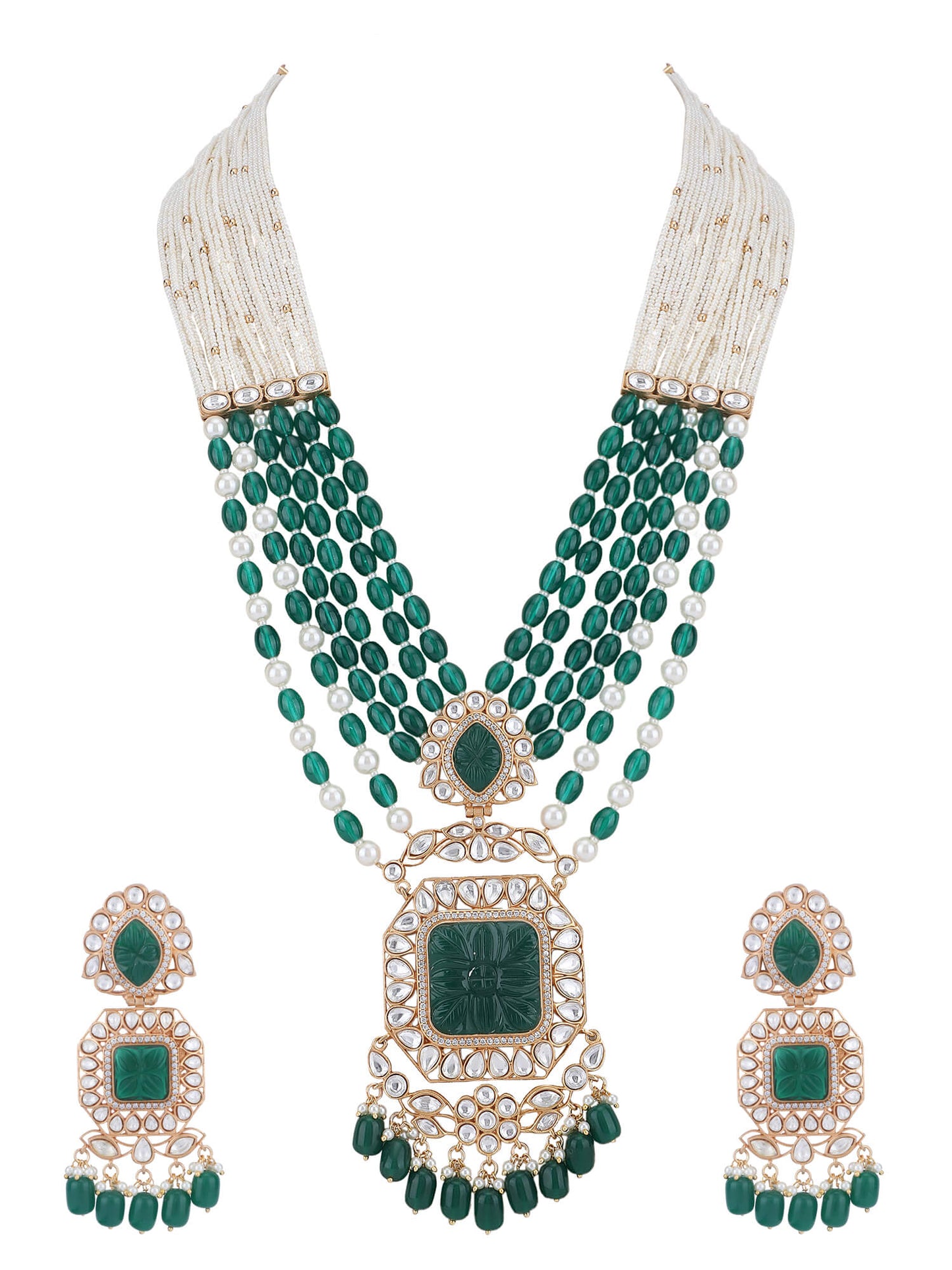 22KT Gold Plated Kundan Elegant Green Necklace Set - Auraa Trends - Necklace Set -Auraa Trends Aura Trends