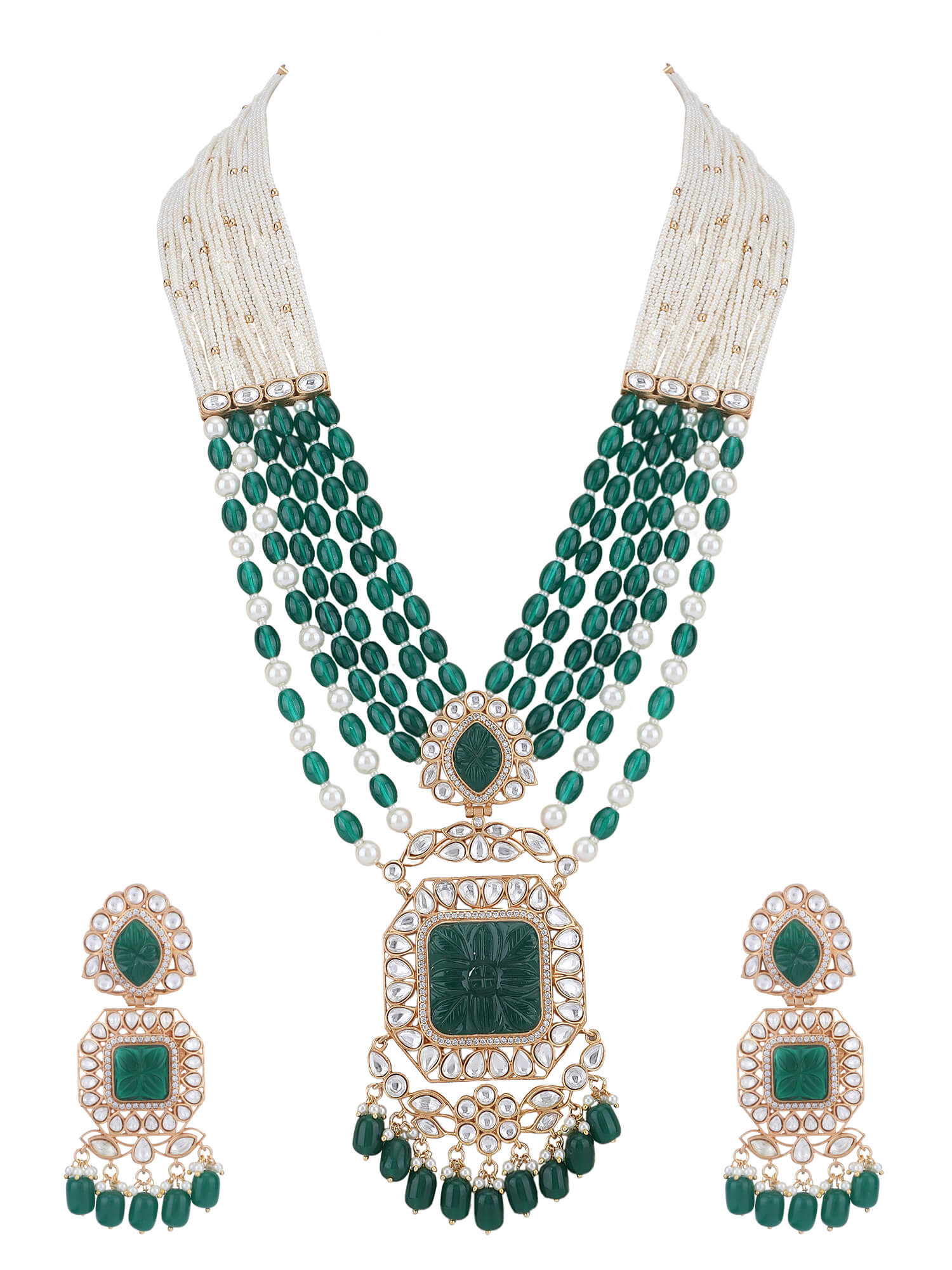 22KT Gold Plated Kundan Elegant Green Necklace Set - Auraa Trends - Necklace Set -Auraa Trends Aura Trends