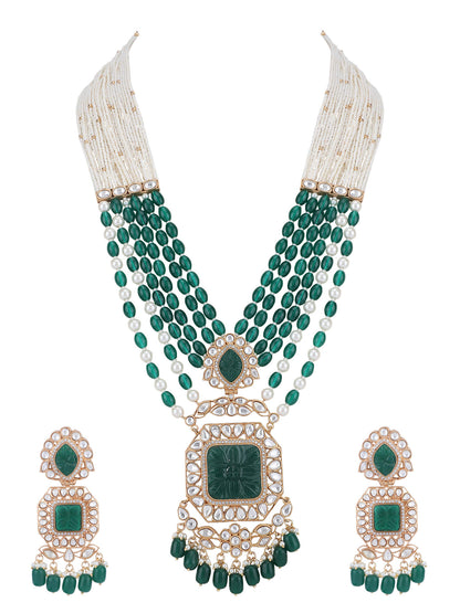 22KT Gold Plated Kundan Elegant Green Necklace Set - Auraa Trends - Necklace Set -Auraa Trends Aura Trends