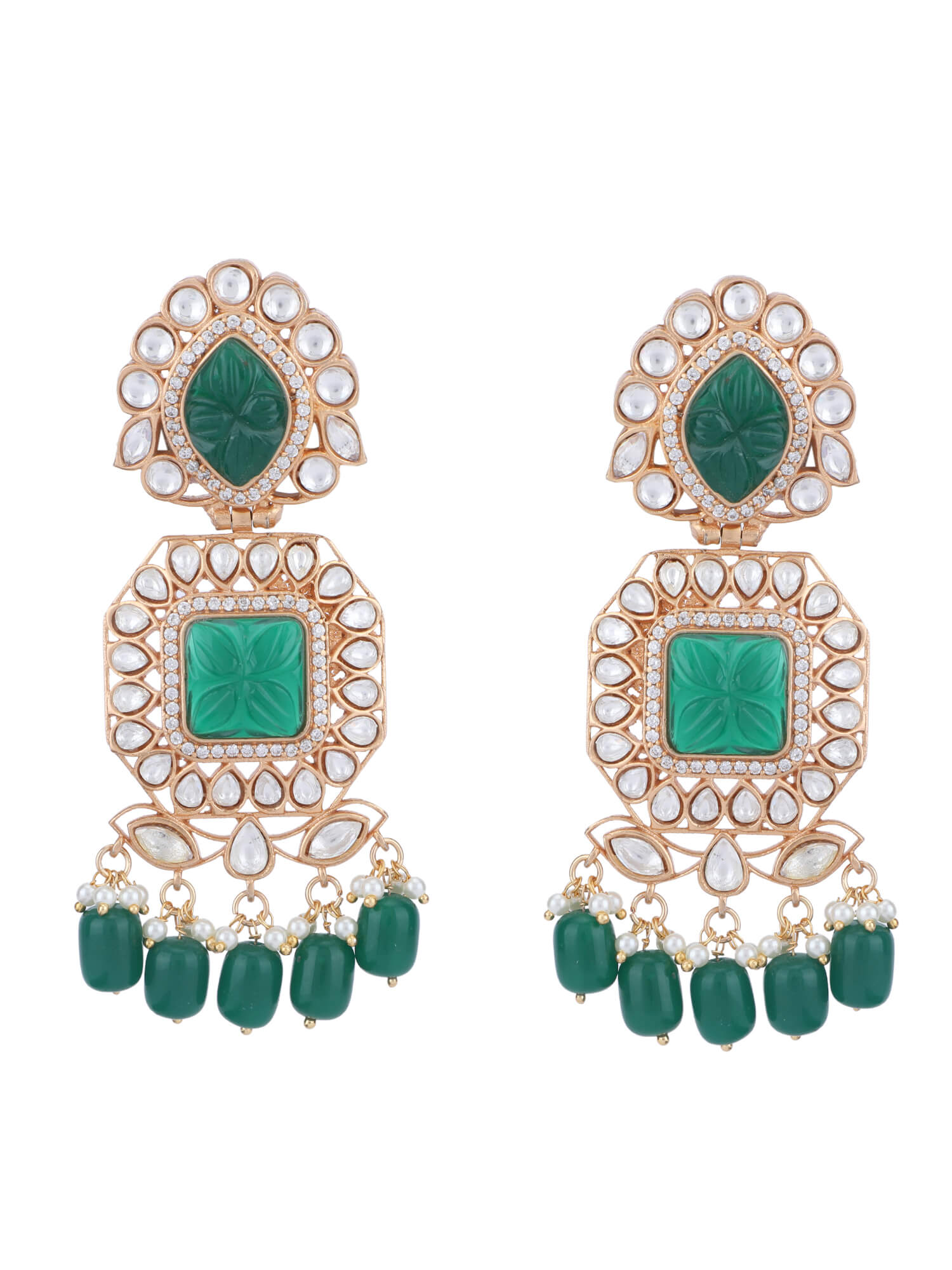 22KT Gold Plated Kundan Elegant Green Necklace Set - Auraa Trends - Necklace Set -Auraa Trends Aura Trends