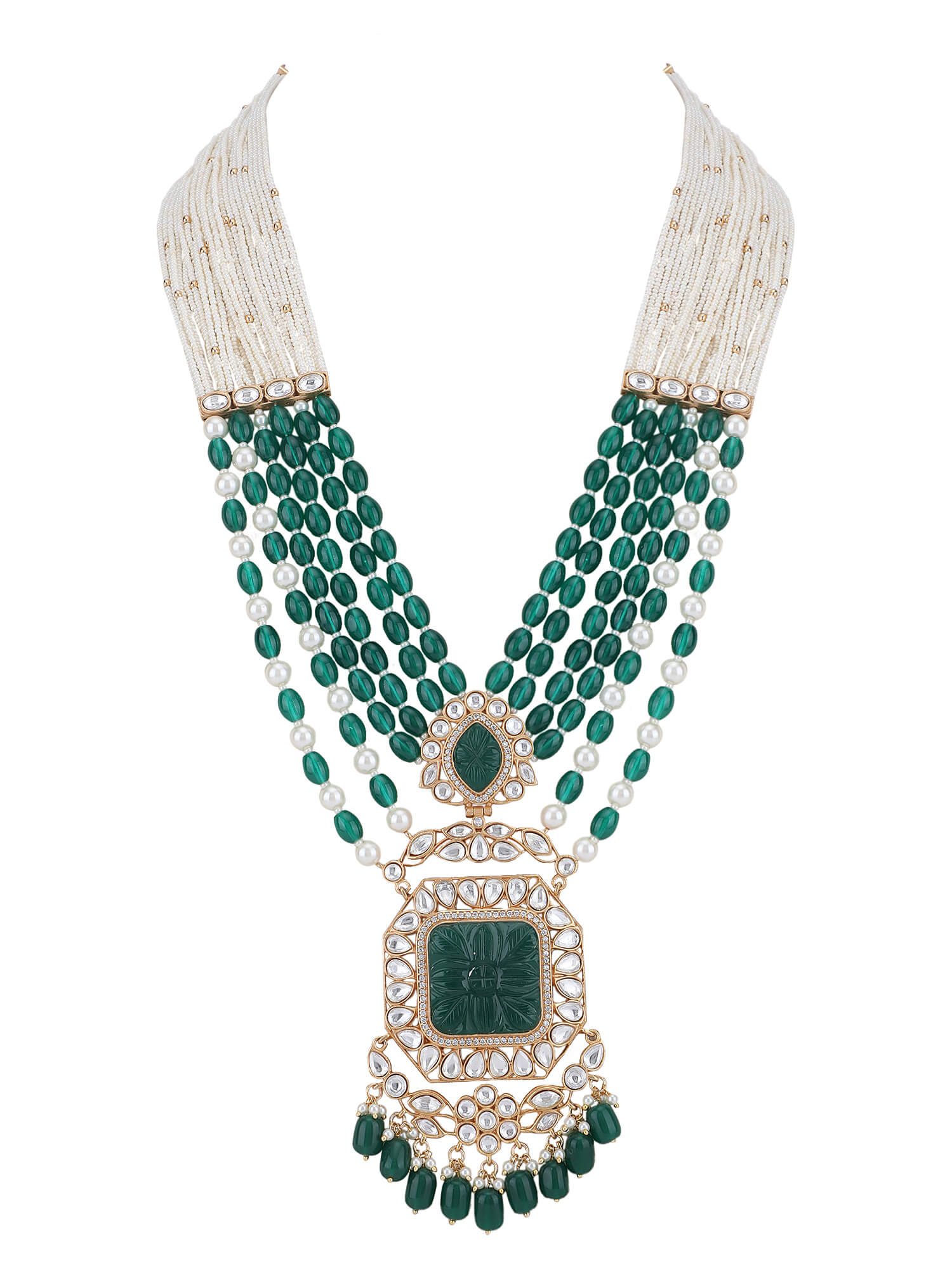 22KT Gold Plated Kundan Elegant Green Necklace Set - Auraa Trends - Necklace Set -Auraa Trends Aura Trends