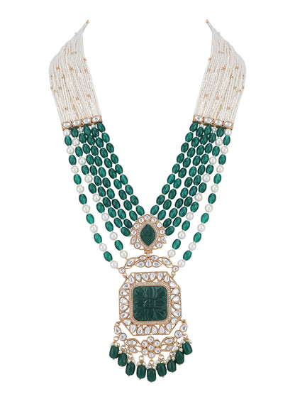 22KT Gold Plated Kundan Elegant Green Necklace Set - Auraa Trends - Necklace Set -Auraa Trends Aura Trends