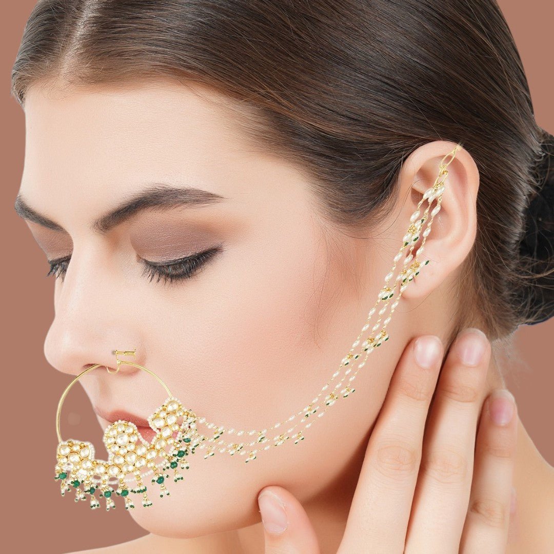 22KT Gold Plated Kundan Nath - Auraa Trends - Nath - # - Auraa Trends - 22KT Gold Plated Kundan Nath