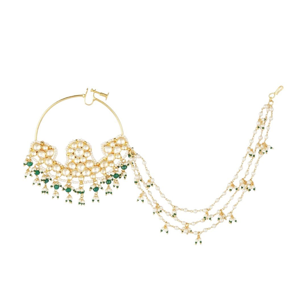 22KT Gold Plated Kundan Nath - Auraa Trends - Nath - # - Auraa Trends - 22KT Gold Plated Kundan Nath