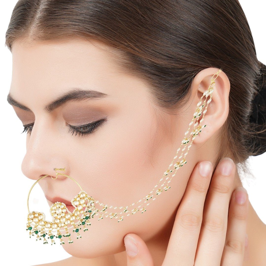 22KT Gold Plated Kundan Nath - Auraa Trends - Nath - # - Auraa Trends - 22KT Gold Plated Kundan Nath