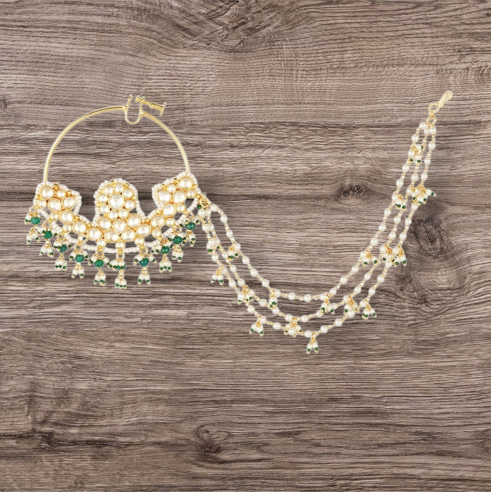 22KT Gold Plated Kundan Nath - Auraa Trends - Nath - # - Auraa Trends - 22KT Gold Plated Kundan Nath