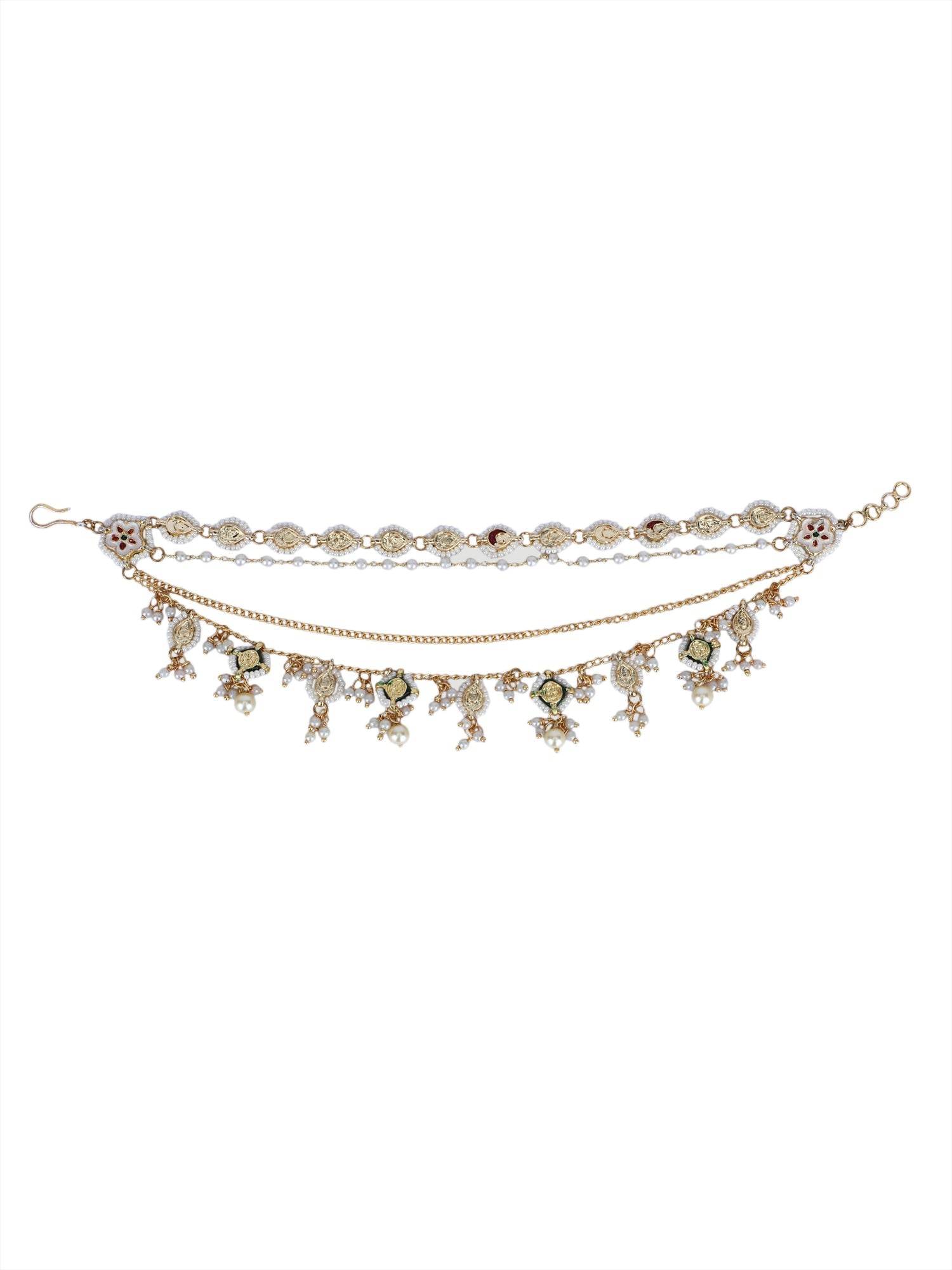 22KT Gold Plated Kundan Red and Green Kaanchain For women and Girls - Auraa Trends