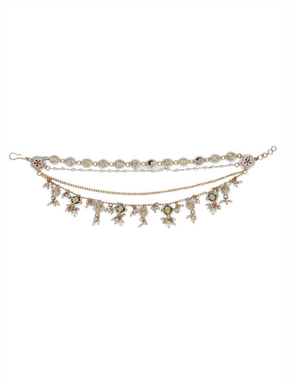 22KT Gold Plated Kundan Red and Green Kaanchain For women and Girls - Auraa Trends