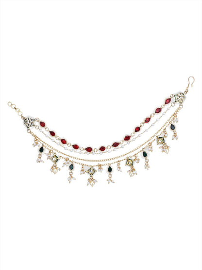 22KT Gold Plated Kundan Red and Green Kaanchain For women and Girls - Auraa Trends