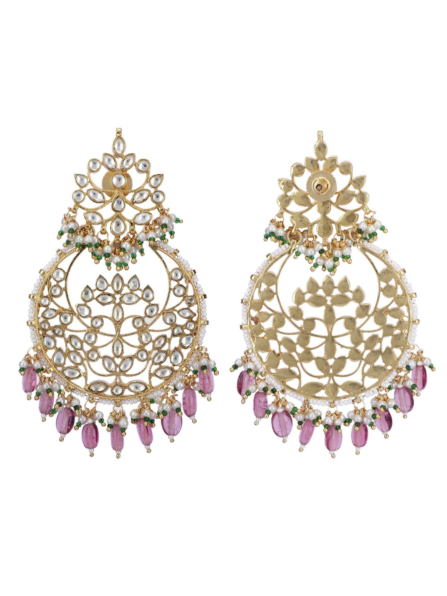 22KT Gold Plated Kundan Red Chandbaali Earring Set For women - Auraa Trends - Chandbali - afghan chandbaali buy online