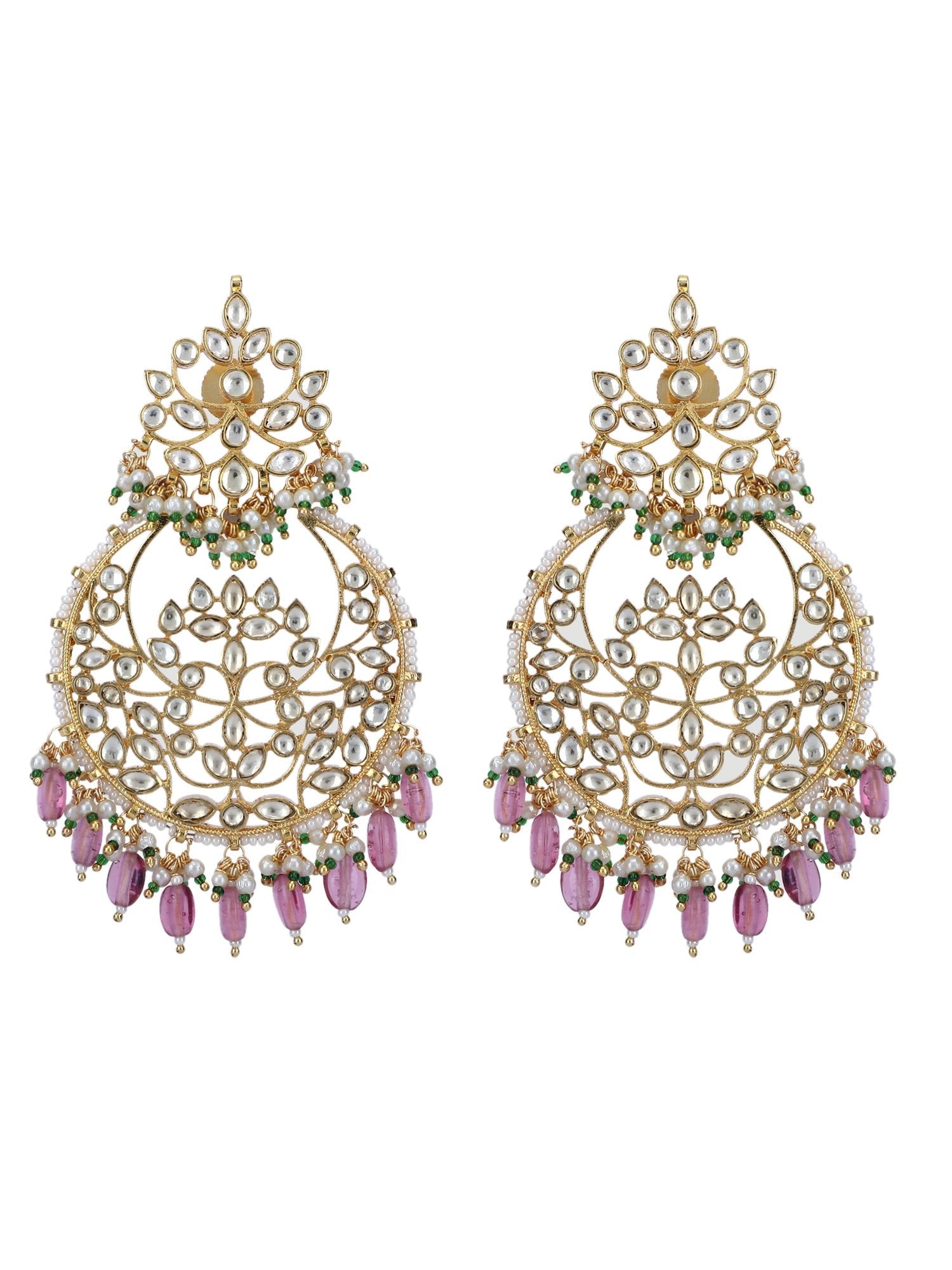 22KT Gold Plated Kundan Red Chandbaali Earring Set For women - Auraa Trends - Chandbali - afghan chandbaali buy online