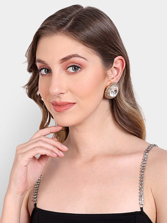 22KT Gold Plated Kundan Stud Earrings - Auraa Trends - Studs - # - Auraa Trends - 22KT Gold Plated Kundan Stud Earrings