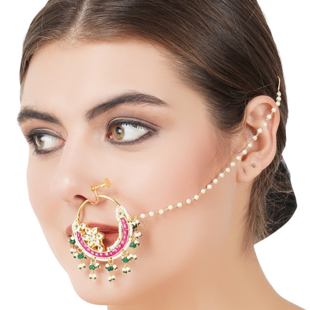 22KT Gold Plated Red Onyx Nath - Auraa Trends - Nath - # - Auraa Trends - 22KT Gold Plated Red Onyx Nath