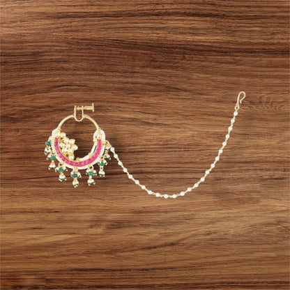 22KT Gold Plated Red Onyx Nath - Auraa Trends - Nath - # - Auraa Trends - 22KT Gold Plated Red Onyx Nath