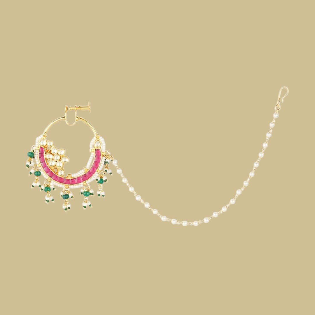 22KT Gold Plated Red Onyx Nath - Auraa Trends - Nath - # - Auraa Trends - 22KT Gold Plated Red Onyx Nath