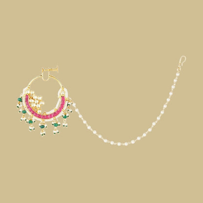 22KT Gold Plated Red Onyx Nath - Auraa Trends - Nath - # - Auraa Trends - 22KT Gold Plated Red Onyx Nath