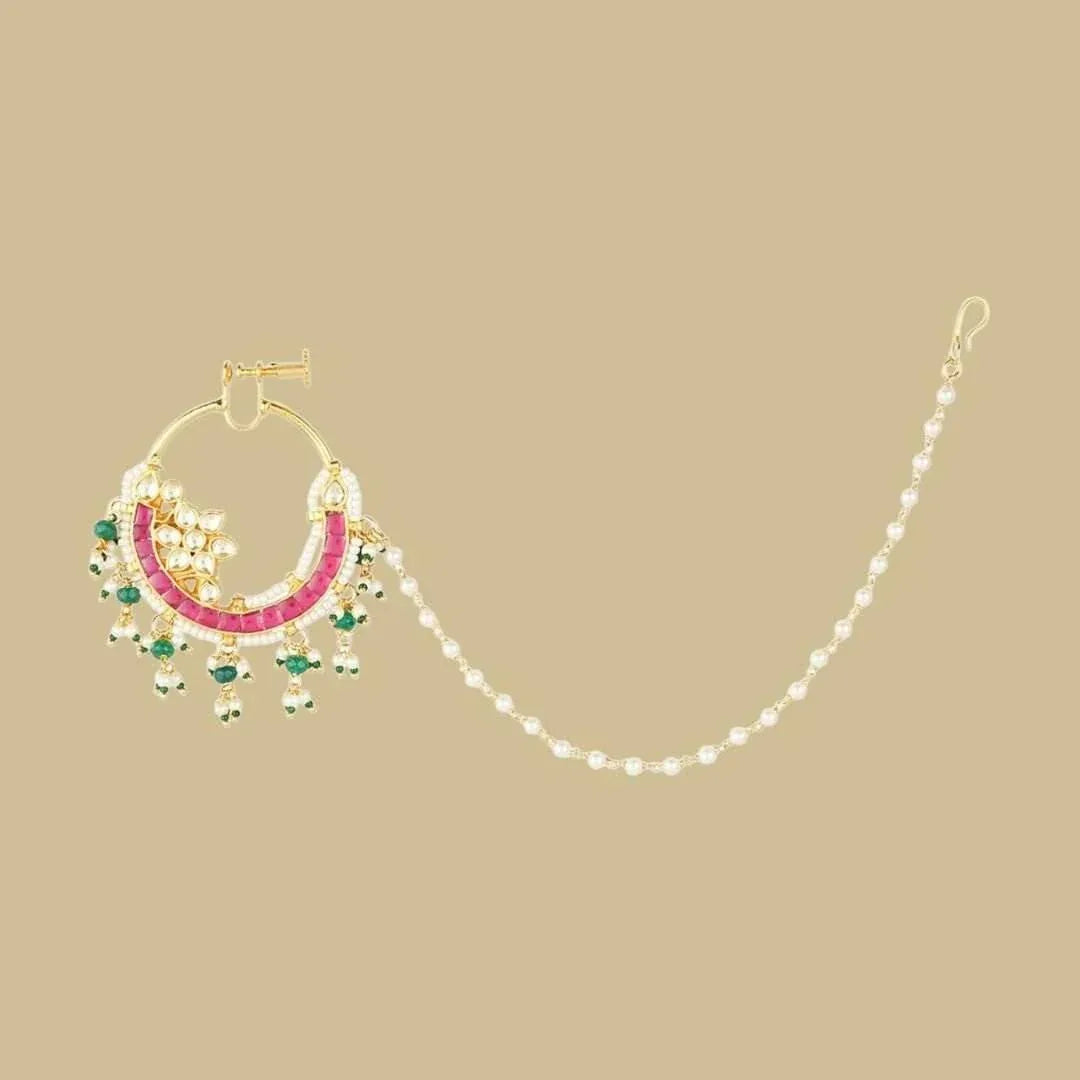 22KT Gold Plated Red Onyx Nath - Auraa Trends