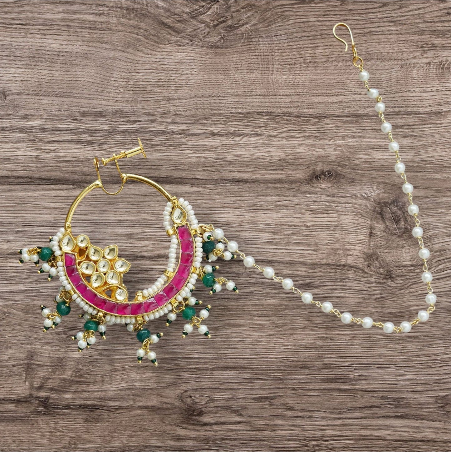 22KT Gold Plated Red Onyx Nath - Auraa Trends - Nath - # - Auraa Trends - 22KT Gold Plated Red Onyx Nath
