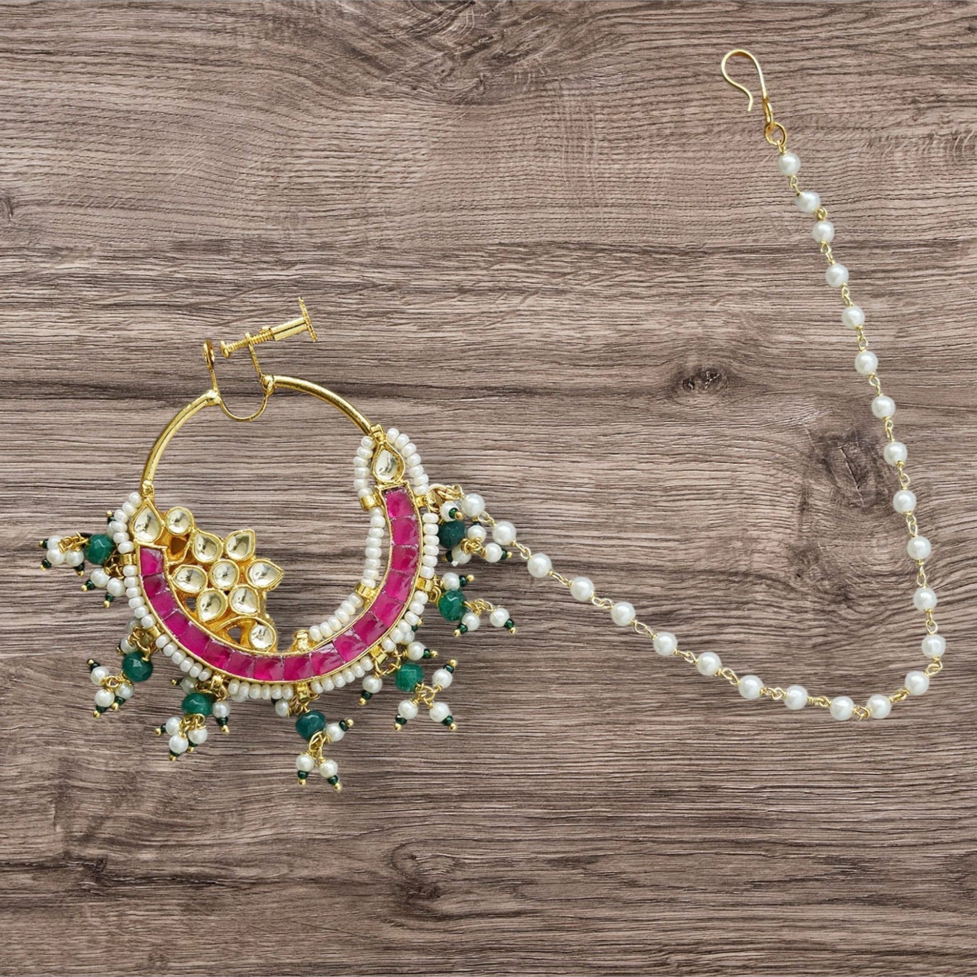 22KT Gold Plated Red Onyx Nath - Auraa Trends - Nath - # - Auraa Trends - 22KT Gold Plated Red Onyx Nath