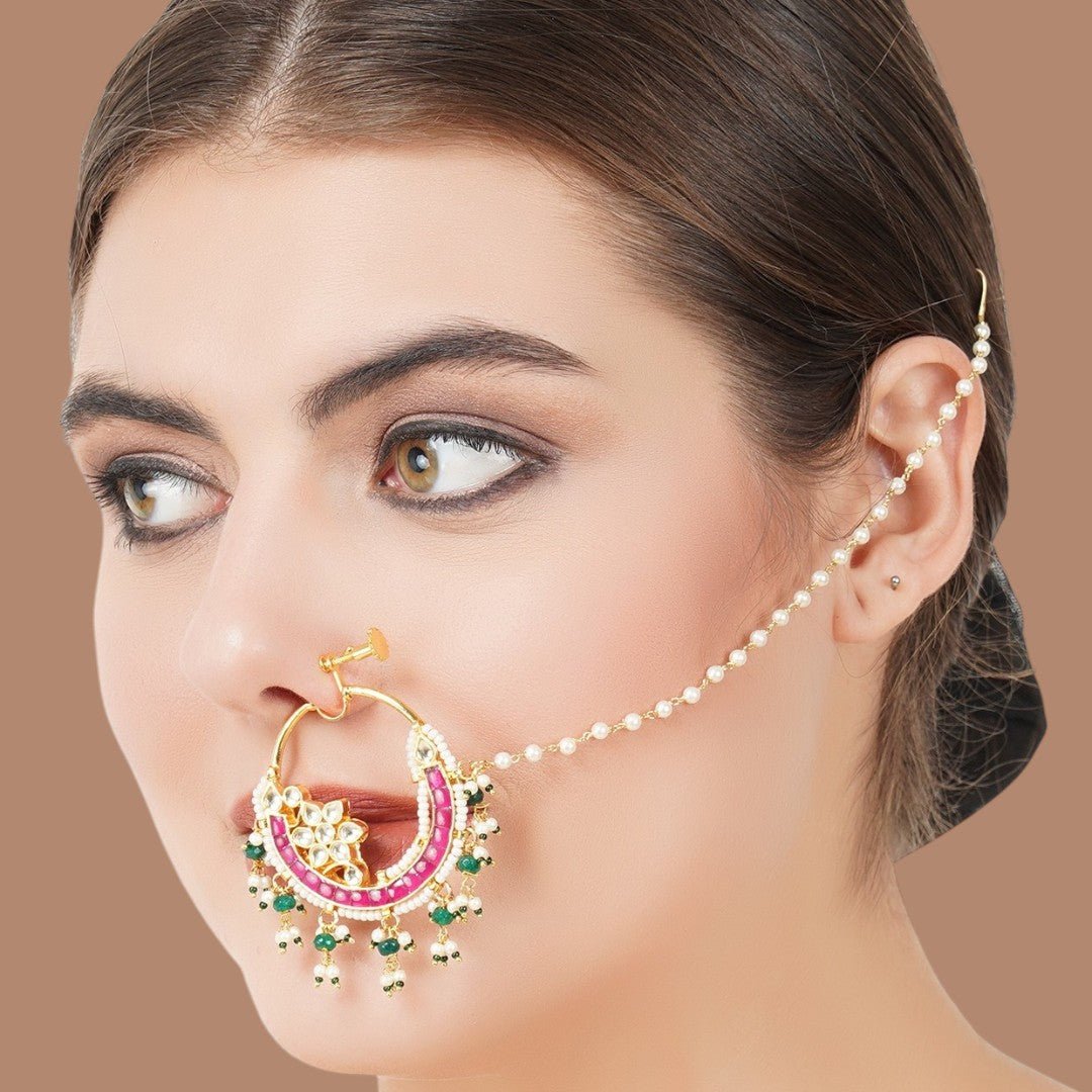 22KT Gold Plated Red Onyx Nath - Auraa Trends - Nath - # - Auraa Trends - 22KT Gold Plated Red Onyx Nath