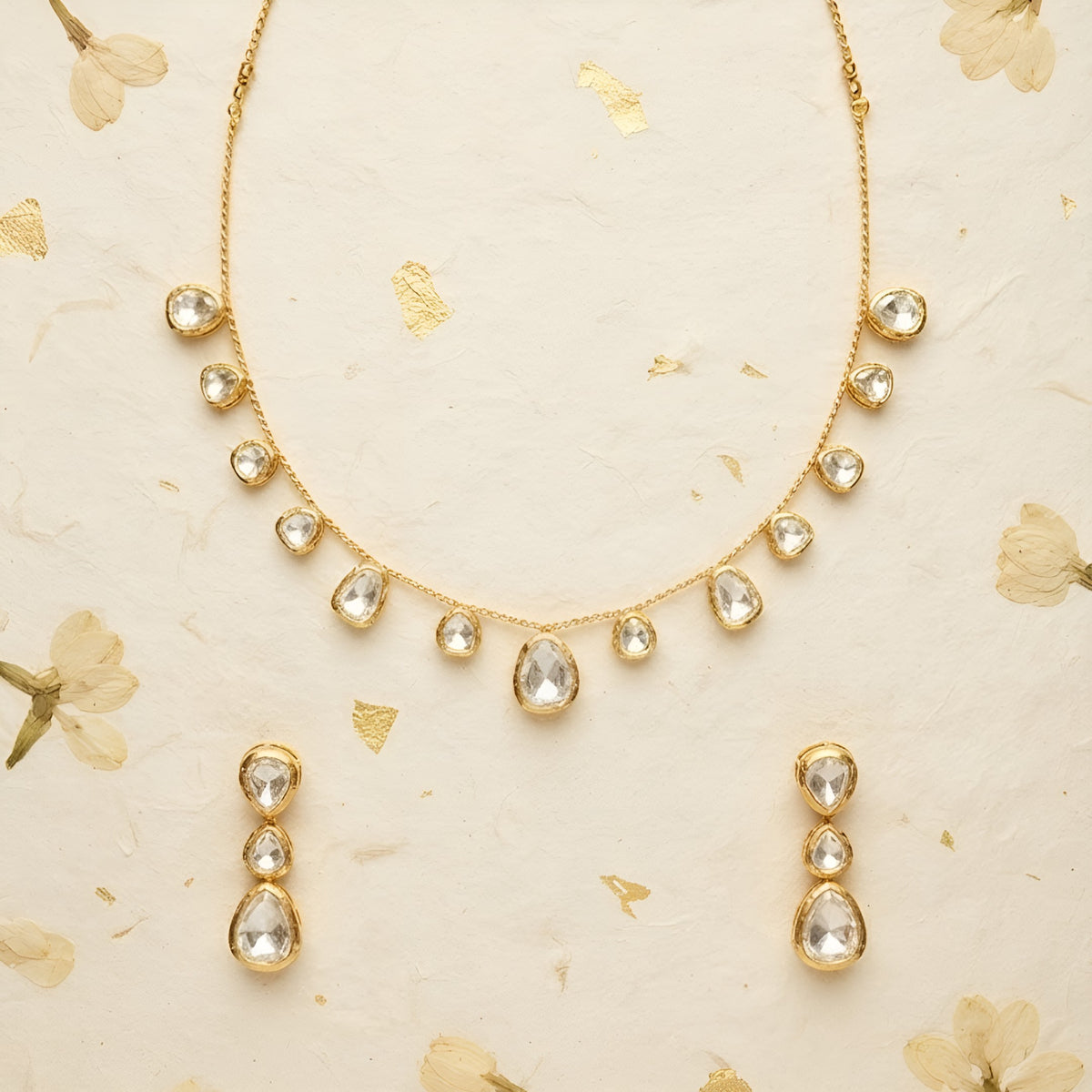 American Diamond teardrop necklace set with matching earrings