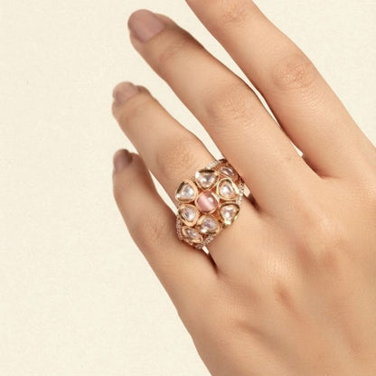 Handcrafted gold plated kundan finger ring for weddings and festive wear
