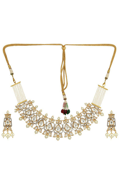 Brilliant Gold Plated Bead & Kundan Polki Necklace Set