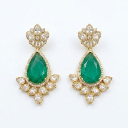 Gold Kundan Necklace Set with Green Stone Pendant & Matching Earrings