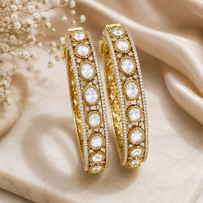 Kundan Polki  Studded Gold-Plated Bangle Set Bridal Openwork Bracelet Kada