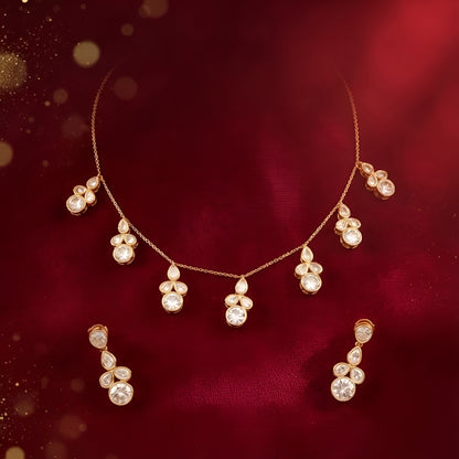 American Diamond floral necklace set with matching earrings