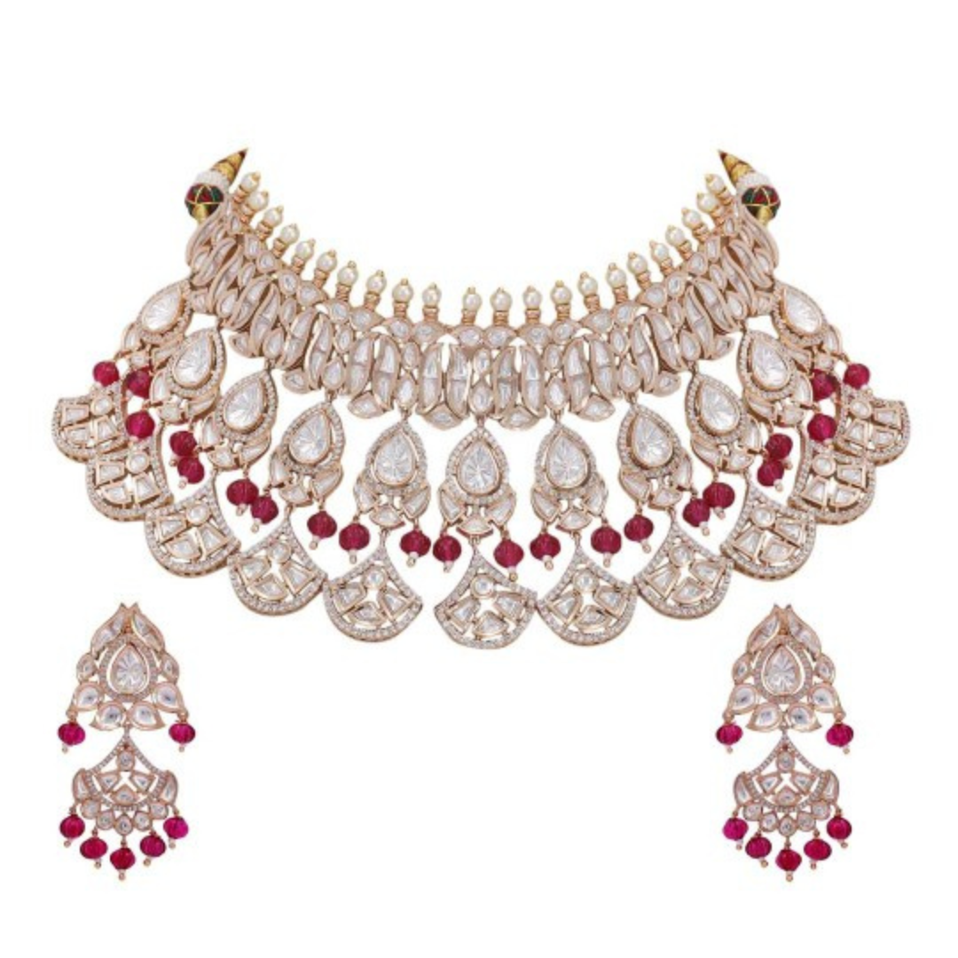 Shop now Gold Plated Kundan Studded & Pearls Beaded Necklace Set