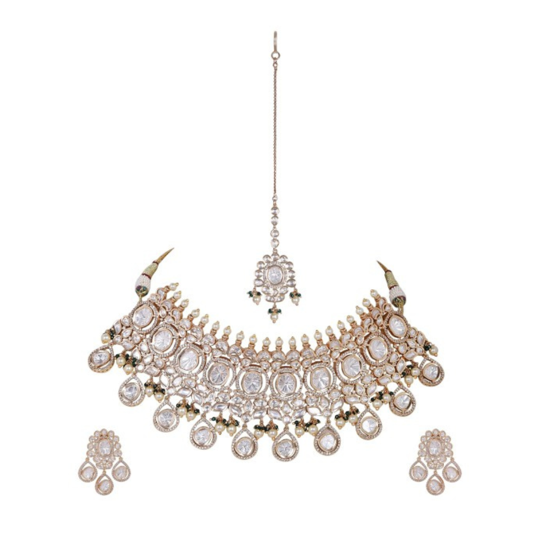 Elegant Kundan Bridal Necklace Set with Earrings & Maang Tikka