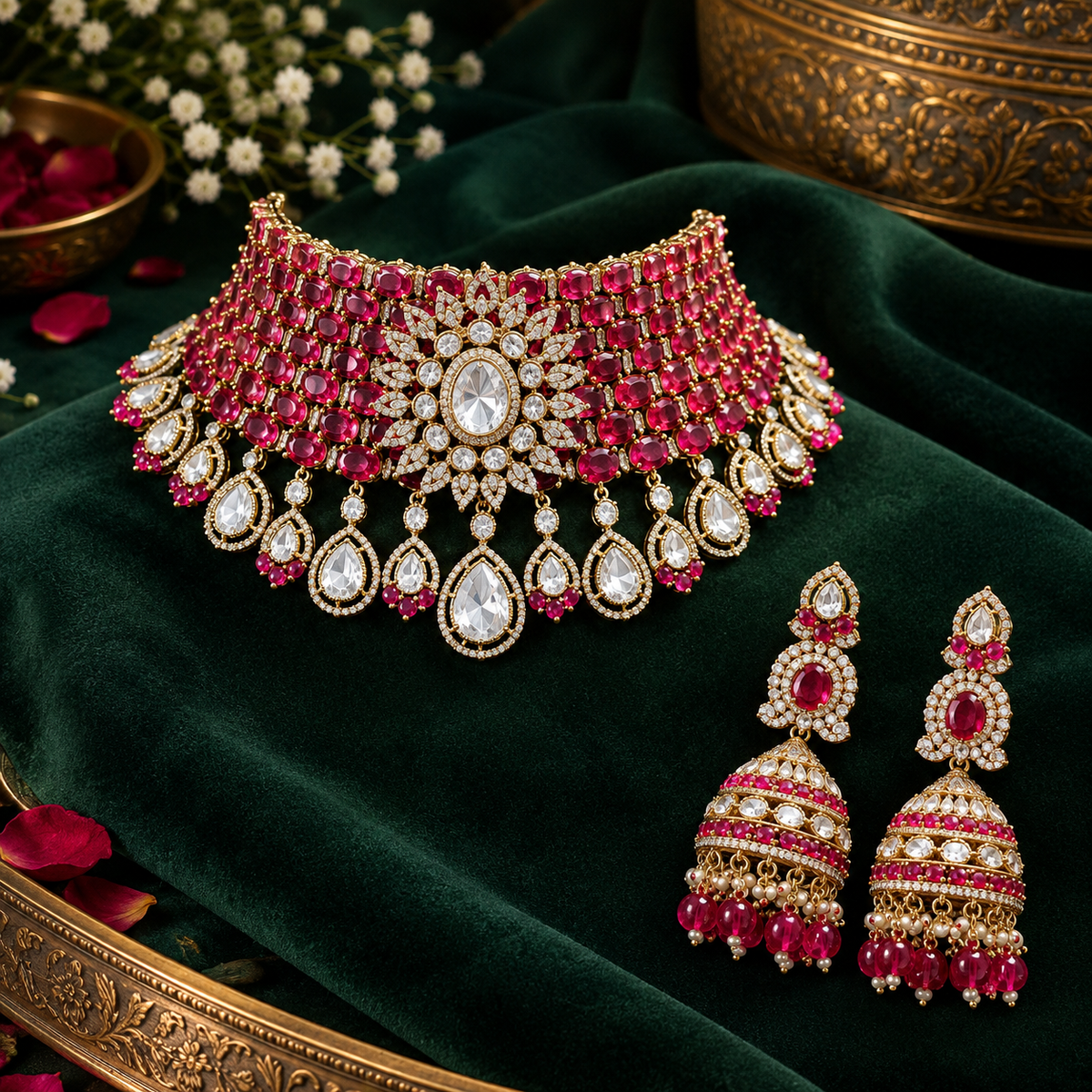Ruby Red Victorian Bridal Choker Set