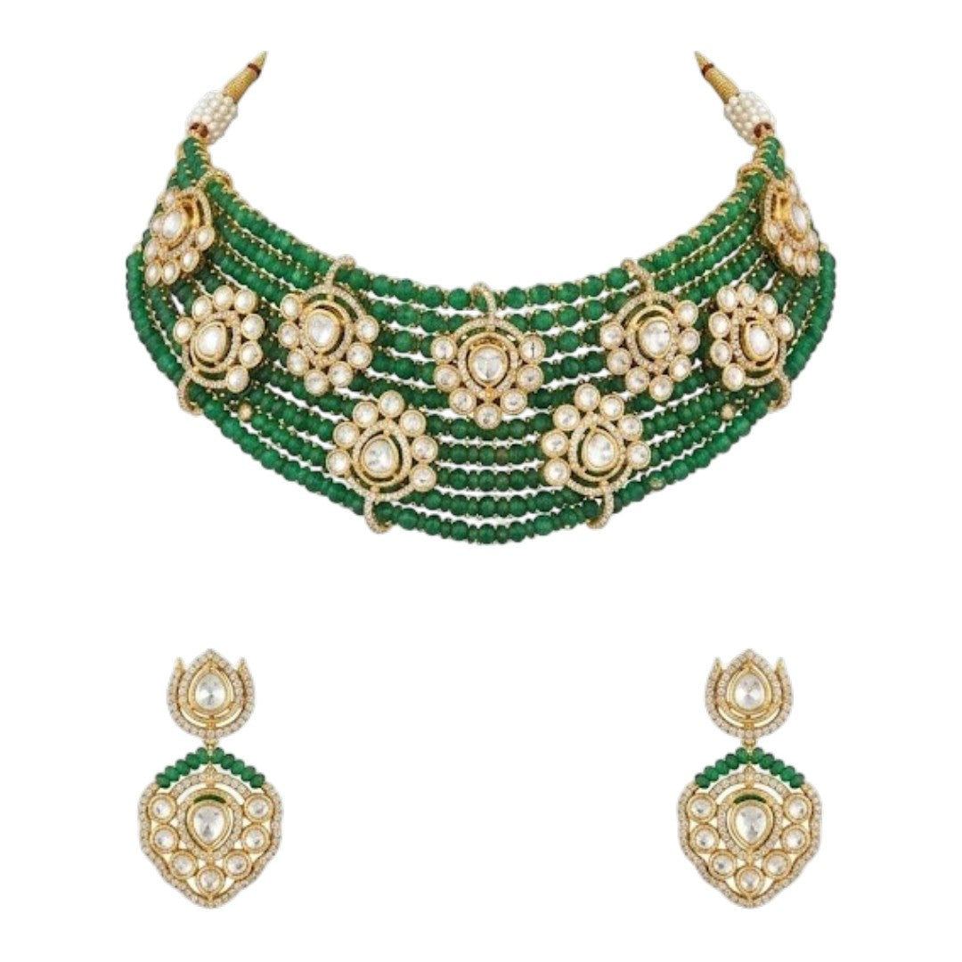 Emerald Green Kundan Choker Necklace Set