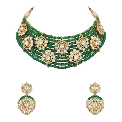 Emerald Green Kundan Choker Necklace Set