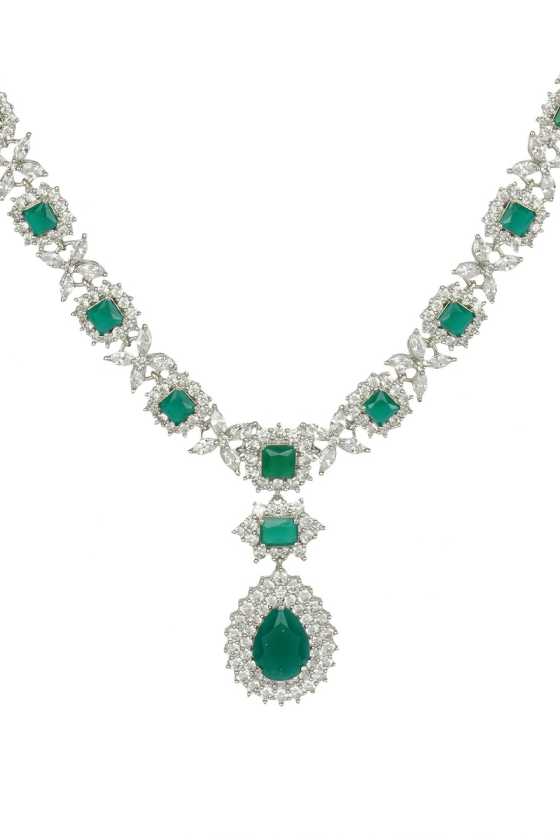 Glittering Rhodium Finish Diamante Necklace Set