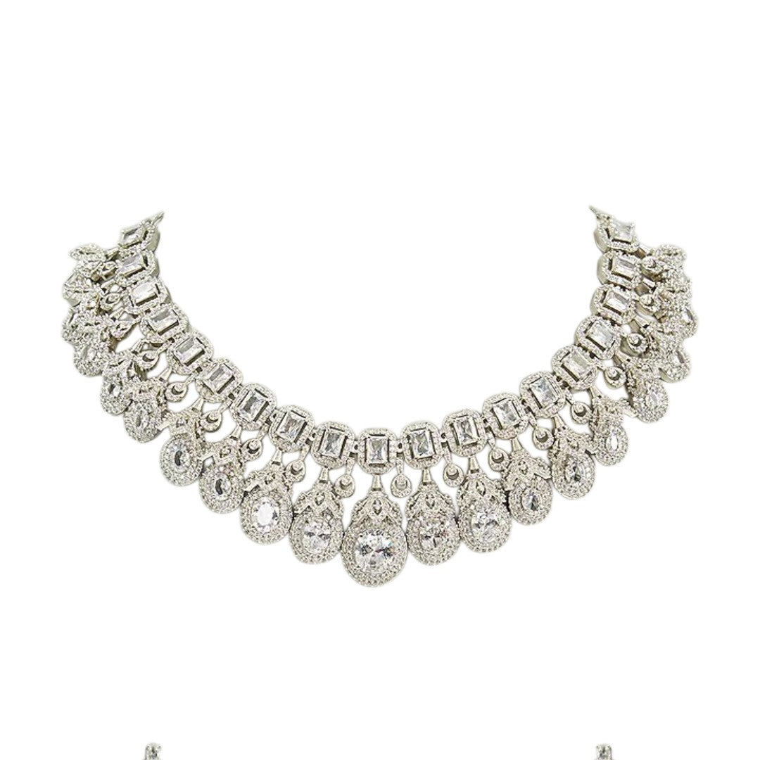 American Diamond Statement Choker Necklace Set