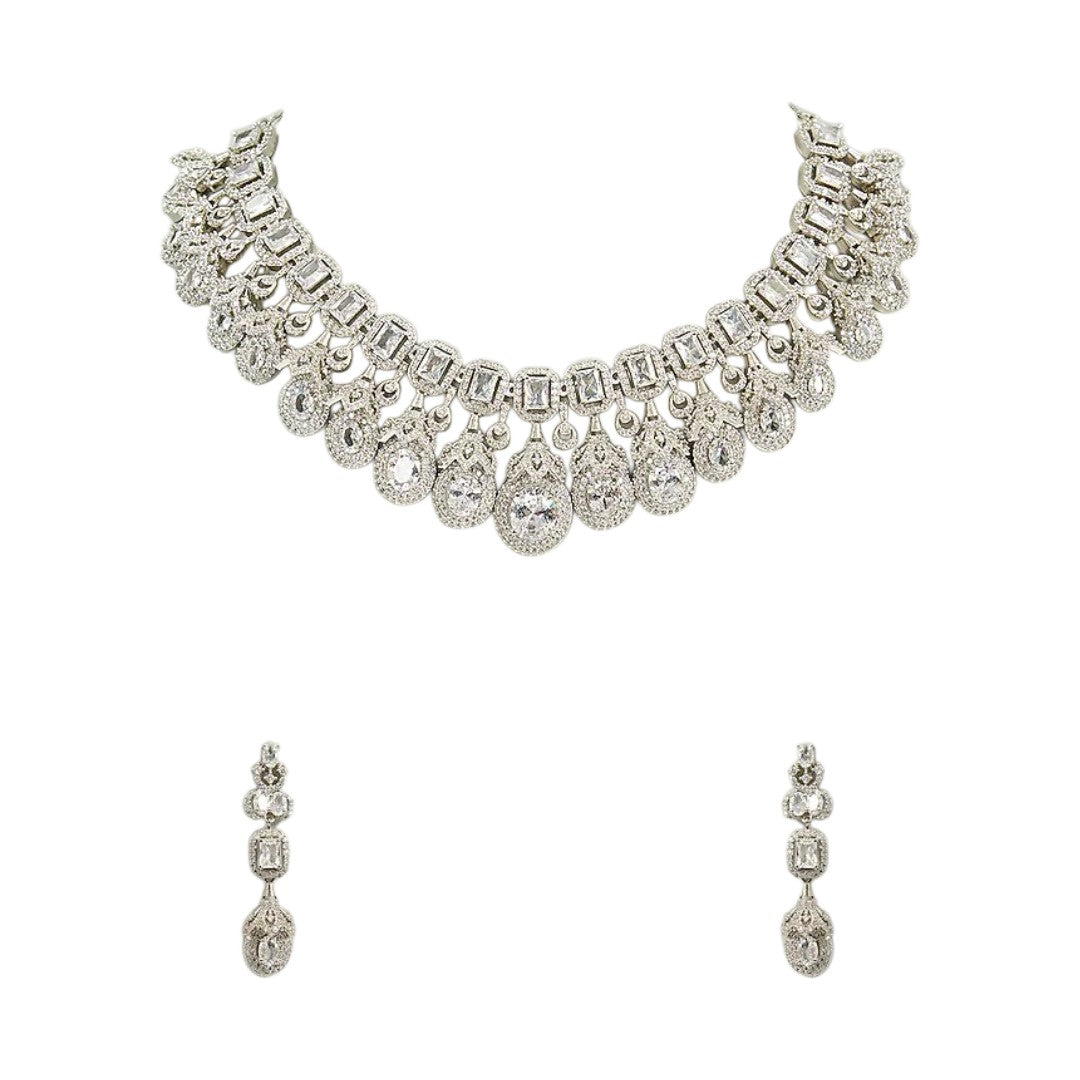 American Diamond Statement Choker Necklace Set