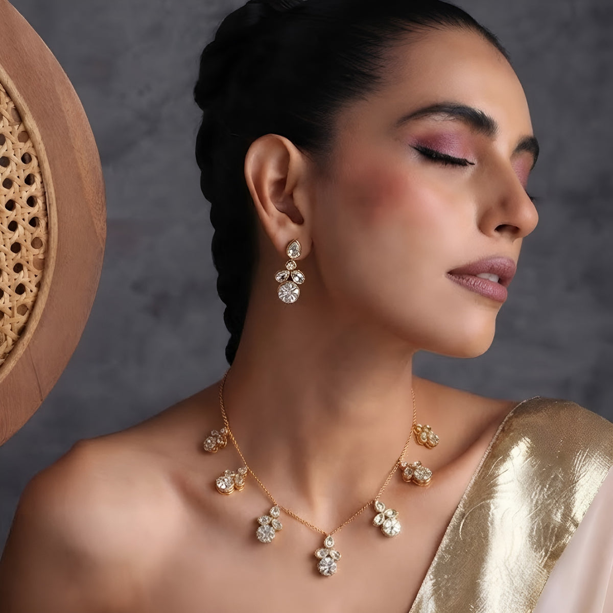 American Diamond floral necklace set with matching earrings