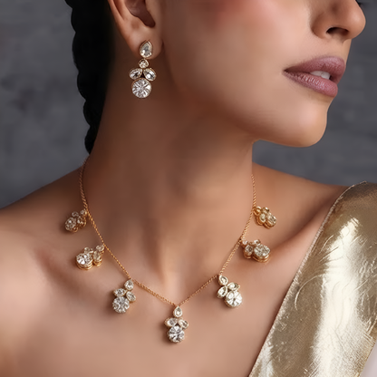 American Diamond floral necklace set with matching earrings
