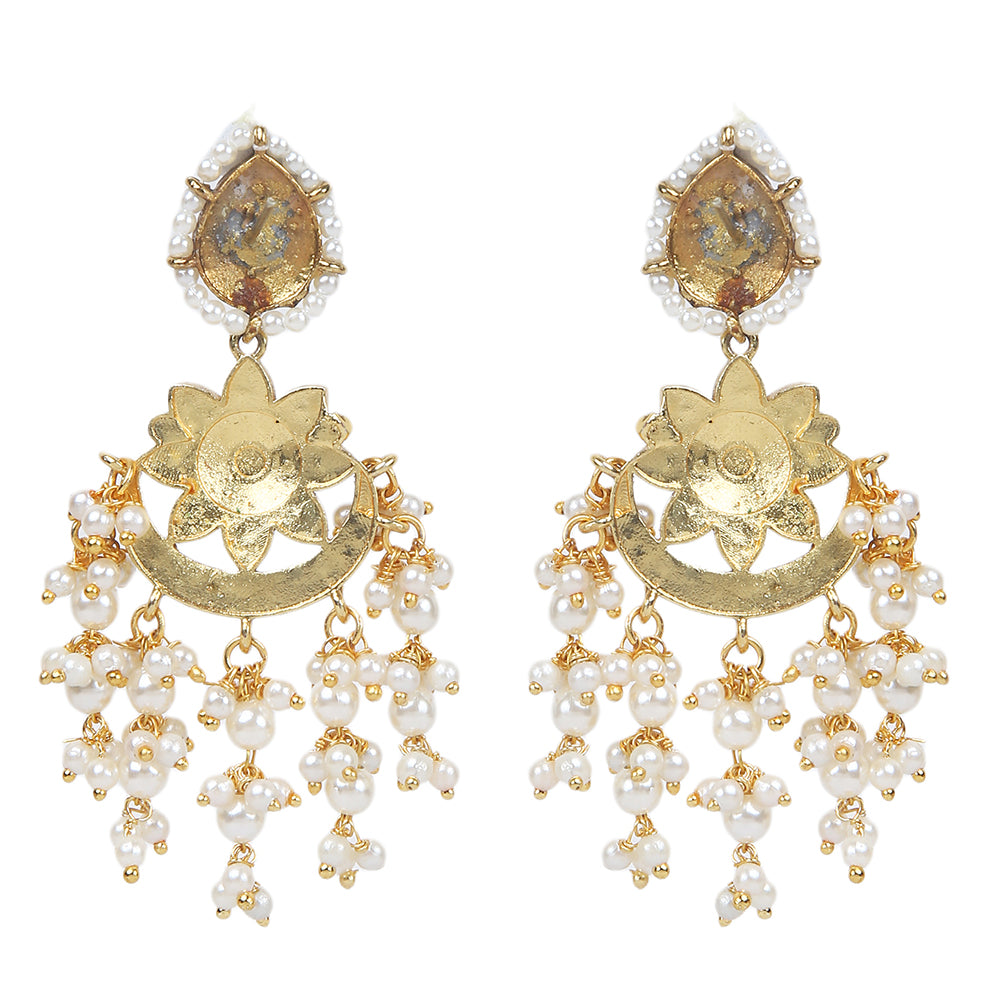 Pink kundan bridal necklace set with pearl drops and matching earrings, gold plated traditional wedding jewelry