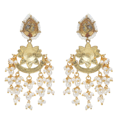 Pink kundan bridal necklace set with pearl drops and matching earrings, gold plated traditional wedding jewelry
