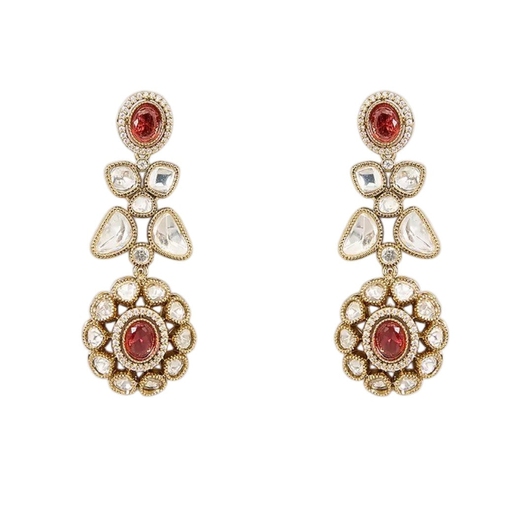 Ruby Red Kundan Bib Choker Set with Drop Earrings