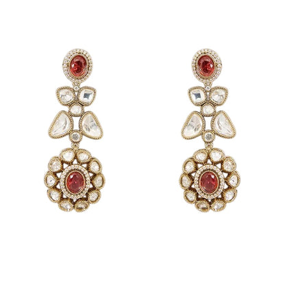 Ruby Red Kundan Bib Choker Set with Drop Earrings