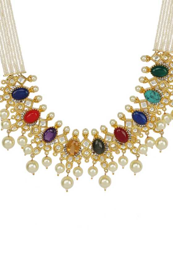 Shop Now Lustrous Gold Plated Kundan Pearl Necklace Set Online