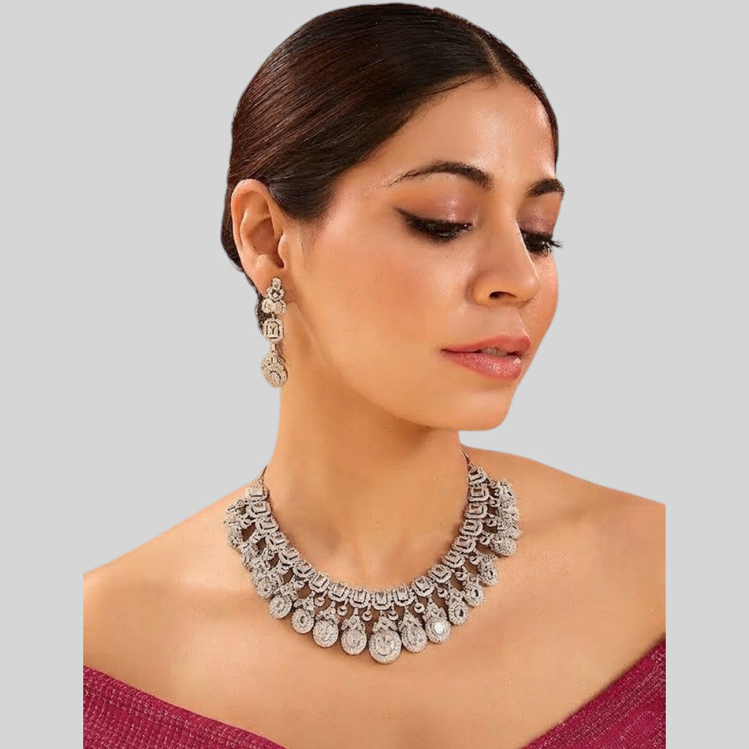 American Diamond Statement Choker Necklace Set
